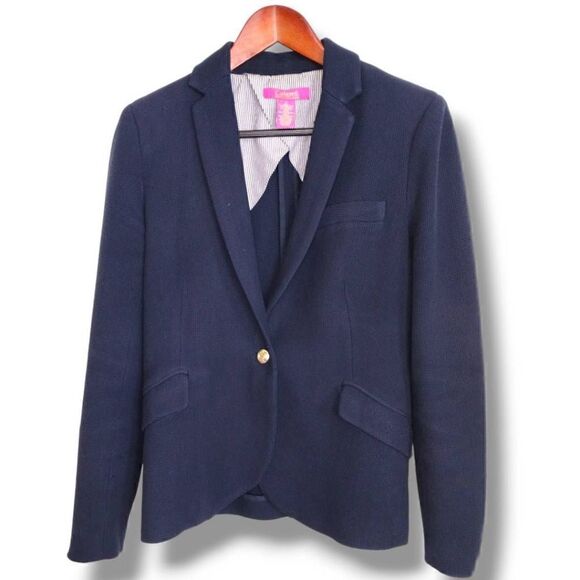Catherine Womens Blazer Sz 8 Navy Blue Textured Jacket Summer Spring Lining - Picture 2 of 8
